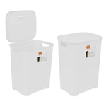 2 x White 65L Large Plastic Laundry Basket with Lid And Handles Clothes Storage