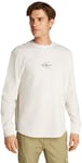 Calvin Klein MONOLOGO Waffle LS Tee T-Shirt L/S, Ivory, M Homme