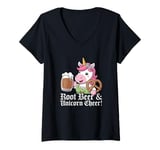 Womens Womens Oktoberfest Unicorn Root Beer Unicorn Cheer V-Neck T-Shirt