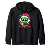 Christmas Funny Alien Santa Beer Merry Martian-mas Zip Hoodie