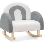 COSTWAY Fauteuil à Bascule Enfant en Peluche avec Dossier & Accoudoirs Confortable, Chaise à Bascule en Bois avec Joli Motif Arc-en-Ciel, Charge 50kg