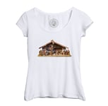 T-Shirt Femme Col Echancré Creche Naissance De Jesus Noel Rois Mages Marie Bible