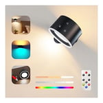 Wall Light Indoor, Wall Lamp with Remote Control Dimmable RGB Ambient Lighting with Rechargeable Battery, 1-Hour Timer Function Touch Control 360° Rotatable Up and Down Light (Black+7 RGB Light)