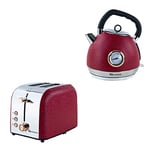 SQ Professional Epoque Breakfast Set 2pc Kettle with Rose Gold Features & Temperature Display 2200W - 2 Slice Toaster with Rose Gold Features, High-Lift, Wide Slots & 6 Browning levels 900W (Red)