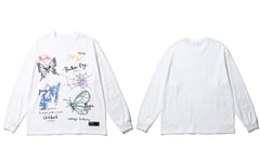 HSDFKD Graffiti Beetle Butterfly Print Long Sleeve Tees Shirts Streetwear Hip Hop Loose Tshirts Mens Tops,White,L