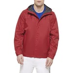 Tommy Hilfiger Men's Lightweight Breathable Waterproof Hooded Rain Jacket Raincoat, Red, XL