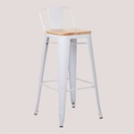 Sklum - Tabouret Haut avec Dossier en Acier (75 cm) lix Bois Blanc