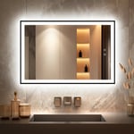 Miroir de salle de bain à led, miroir de courtoisie mural, grand miroir moderne sans cadre, anti-buée, étanche IP44, vertical et horizontal (90 x60