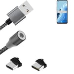 Data charging cable for Oppo Reno8 Lite 5G with USB type C and Micro-USB adapter