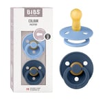 BIBS Colour Soother 2-Pack, BPA Free Dummy Pacifier, Round Nipple. Natural Rubber Latex, Size 2 (6-18 Months), Sky Blue/Steel Blue