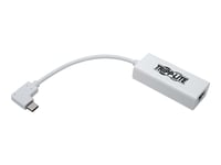 Eaton Tripp Lite Series Usb C To Gigabit Adapter Converter Usb 3.1 Gen 1 Right-Angle White 6In Usb Type C To Ethernet Network Adapter - 10/100/1000 Mbps, Thunderbolt 3 Compatible, White - Nätverksadapter - Usb-C 3.1 Gen 1 - Gigabit Ethernet - Vit