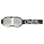 O'NEAL | Lunettes de vélo et de motocross | MX MTB DH FR Freeride | Verre anti-rayures avec traitement anti-buée, protection 100% UV | B-10 Attack V.24 Goggle | Unisexe | Noir Blanc Argent | One Size