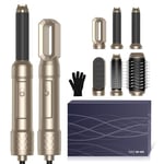 Air Styler Hair Styler 6 en 1,1000W Seche Cheveux Brosse Soufflante, 30mm Air Curl outil de Sèche - Cheveux, Amovible pour le Lissage des Boucles Sèches 3 Vitesse du Vent et de la Température,Doré