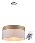 Lampe suspendue, dimmable avec télécommande, lampe de table à manger, lampe de cuisine led, aspect bois, changement de couleur rvb, blanc textile,