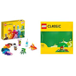 LEGO Classic Creative Monsters, Construction Playset with 5 Mini Build Monster Toys & 11023 Classic Green Baseplate, Square 32x32 Stud Building Grass Base, Build and Display Board Set