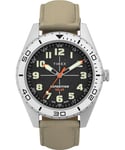 Timex Men's Expedition Field Solar 43mm Watch, Tan Strap Black Dial IP Steel Case