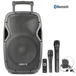 Battery Powered PA Bluetooth Speaker UHF Wireless Microphone & Headset 12" 600W