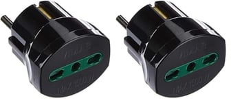 Vimar RI.00301N Adaptateur Simple SICURY 250 V~, Noir, Max 1500 W, fiche 2P+T 16 A Standards Allemand/français - Bprise 2P+T 16 A Standard Italien Type P17/11 (Lot de 2)