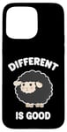 Coque pour iPhone 15 Pro Max Different is Good Mouton mignon et drôle de couleur noire Be Yourself