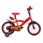 albri Vélo Pouces Cars avec stabilisateurs latéraux, Gourde et Bouclier Avant personnalisé. Fabriqué en Italie Bébé – garçon, Rouge, 14 pollici