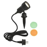 Briloner Leuchten - Lampe d'extérieur, lampe d'allée, LED GU10 3W 250lm, incl. filtre de couleur orange, vert, tête pivotante et orientable, incl. câble d'alimentation de 2,0m, IP44, noir