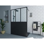 Vente-unique.com Paroi de douche à l'italienne noir mat style atelier - 140 x 200 cm - URBANIK