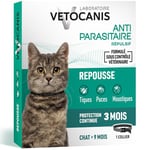 Vetocanis | Collier chat anti-puces et anti-tiques | Traitement et Protection Antiparasitaire Chat | Efficace 3 Mois | Pour Chat de + de 9 Mois | Résiste à l'Eau | Formulé sous contrôle Vétérinaire