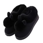 Långörade kanintofflor varma tofflor kvinnor bomullsskor (storlek 37-38) Black size37-38