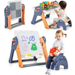 Goplus - 6 en 1 Table Enfant3 Ans+ et Chaise-Tableau Enfant Pliable- Multi-Activités avec Tableau Double Blocs de Construction