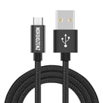 NORDIQZENZ Micro-USB tekstiilikaapeli, erittäin pitkä (2m), musta