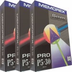 3 x 8mm Camcorder Professional Memorex Video 8 Video8 Tape Cassette P5-30 Blank