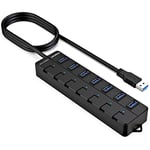 USB Hub 3.0,VEMONT 7-Port USB Multiport Splitter with Individual LED Power Switches 3.9ft/1.2m Long Cable for MacBook Air/MacBook Pro/Mac/iMac/Mac Pro/Windows Laptops and Ultrabooks