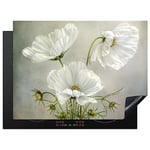 KitchenYeah© Protection Plaque Induction 71x52 cm Protege Deco Cuisine Cache Protège De Cuisson Accessoire Fleurs - Nature morte - Coquelicot - Blanc - Botanique