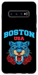 Coque pour Galaxy S10+ Boston Massachusetts Illustration With Wild Floral Tiger