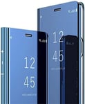 Miroir Coque Huawei P20 Lite Flip Cover Portefeuille Pu Cuir + Miroir Complet ¿¿Tui Support Mirror Clear View Miroir ¿¿ Rabat Smart Case Cover Coque ¿¿ Rabat Magn¿¿Tique Huawei P20 Lite-Bleu