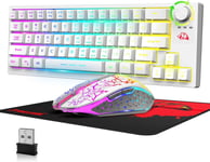 T50 Clavier et Souris de Jeu sans Fil 2.4G, Semi-Mécanique 60% Clavier Gaming,4000mAh Rechargeable,RGB Rainbow Backlit,QWERTY+Mouse Gamer Wireless 2400 DPI+Pad de Souris pour PC Mac-Blanc