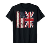 Distressed British American Flags T-Shirt Union Jack UK Tee T-Shirt