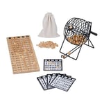 Relaxdays Bingo, boulier, 75 Boules, 18 grilles, 150 jetons, Plateau de Jeu, pour Petits et Grands, Nature et Noir