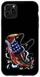 Coque pour iPhone 11 Pro Max Pêche au bar poisson drapeau américain papa père 4 juillet