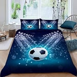 RFFLUX Parure de Lit Football 140x200 cm 1 Personne 3 Pièces Ultra Doux 3D Sport Foot Housse de Couette en Microfibre avec Fermeture éclair Enfant GarçOn Fille avec 2 Taies d'Oreillers 50x75