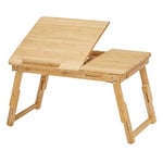 SONGMICS Table de Lit, Petite Table pour Ordinateur Portable en Bambou, Tablette, Plateau pour Petit Déjeuner, avec 5 Angles d'Inclinaison Réglables, Petit Tiroir, Couleur Boisée LLD01N