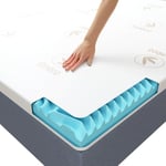 CASABEL Surmatelas 90 x 190 cm Mousse à Memoire de Forme 5 cm + Housse en Bambou - sur-Matelas Simple - Zones Ergonomiques - Gel Infusé Bleu -pour Matelas, Clic Clac, BZ - Entreprise Française