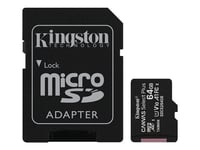 Kingston 64gb micsdxc canvas select plus 100r a1 c10 card + adp