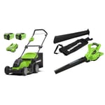 Greenworks 40V Cordless Lawn Mower 41cm (16") with 2x 2Ah batteries and charger - 2504707UC & Greenworks 40V Cordless Brushless Blower - Battery and charger not included - 24227