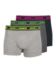 JACK&JONES Men's JACETHAN Solid Trunks 3 Pack SN Boxer Shorts, Dark Grey Melange/Pack:Navy Blazer-Light Grey Melange, S