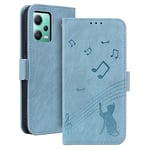 ONETHEFUL Coque pour Xiaomi Redmi Note 12 4G (Pas pour Note 12 5G) Fonction Stand Magnétique Premium en Cuir PU Motif du Chat de la Musique Case pour Xiaomi Redmi Note 12 4G Bleu Clair