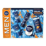 NIVEA MEN Feeling Ultimate Gift Set (5 Products), Men's Skincare Set with Shower Gel, Face Wash, Face Scrub, Moisturising Creme, and Anti-Perspirant Spray