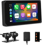 Écran pour Motos CarPlay sans Fil et Android Auto,écran Tactile Portable 5 Pouces étanche avec Dash Cam Avant et arrière 1080P,Autoradio Carplay pour Moto avec GPS,Navigation,Siri