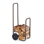 Relaxdays Range-bûches Mobile, 2 Roues, Jusqu’à 60 kg, pour bûches Standards, Support Bois de Chauffage, Acier, Marron