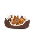 lionto Lit pour Chien 4-en-1 avec Coussin réversible, 65x50 cm, Coussin pour Animaux de Compagnie de Toutes Tailles résistant aux griffures avec entrée Basse, Marron/Beige